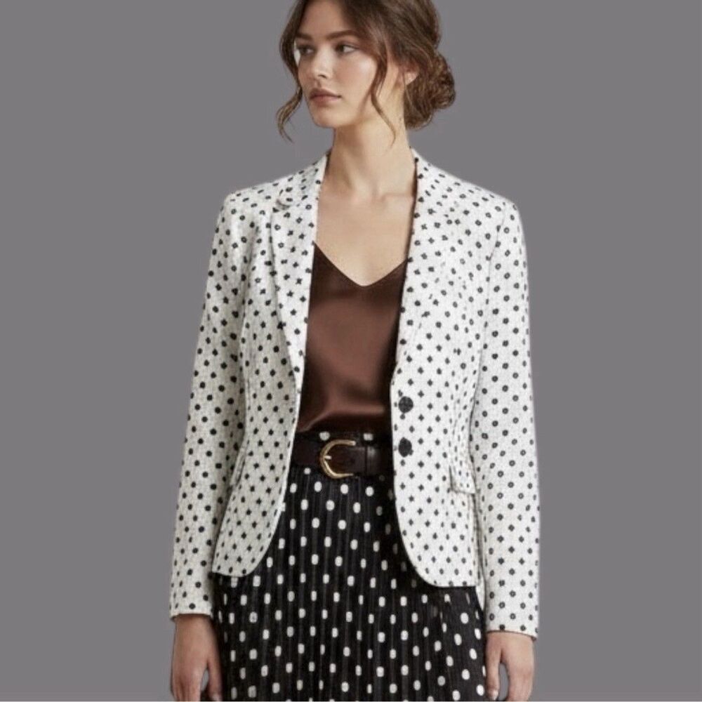 J. Crew Schoolboy Linen Blazer Jacket (Size 8) Navy White Polkadot Work Casual